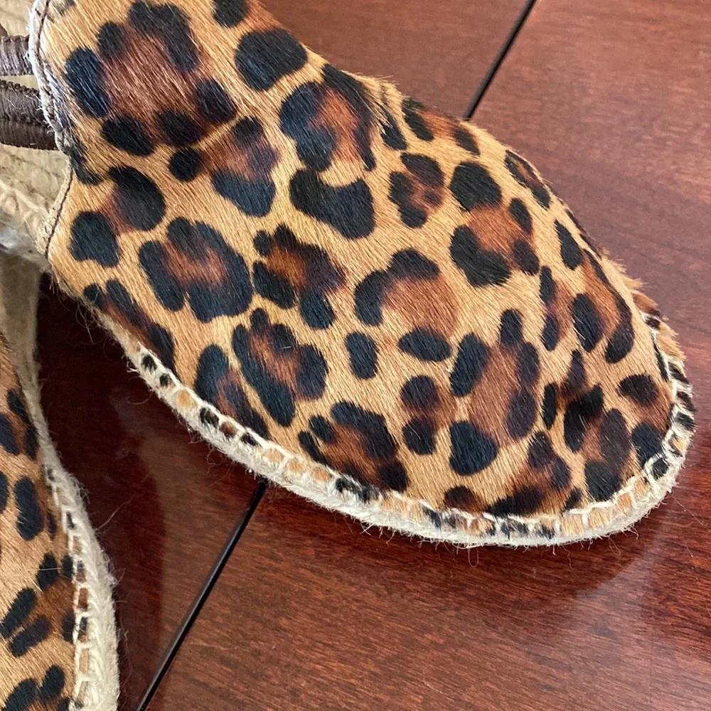 Picon Leopard Print SZ 9 Safari Chic Boho Chic Calf Hair Espadrille Sandal Shoes